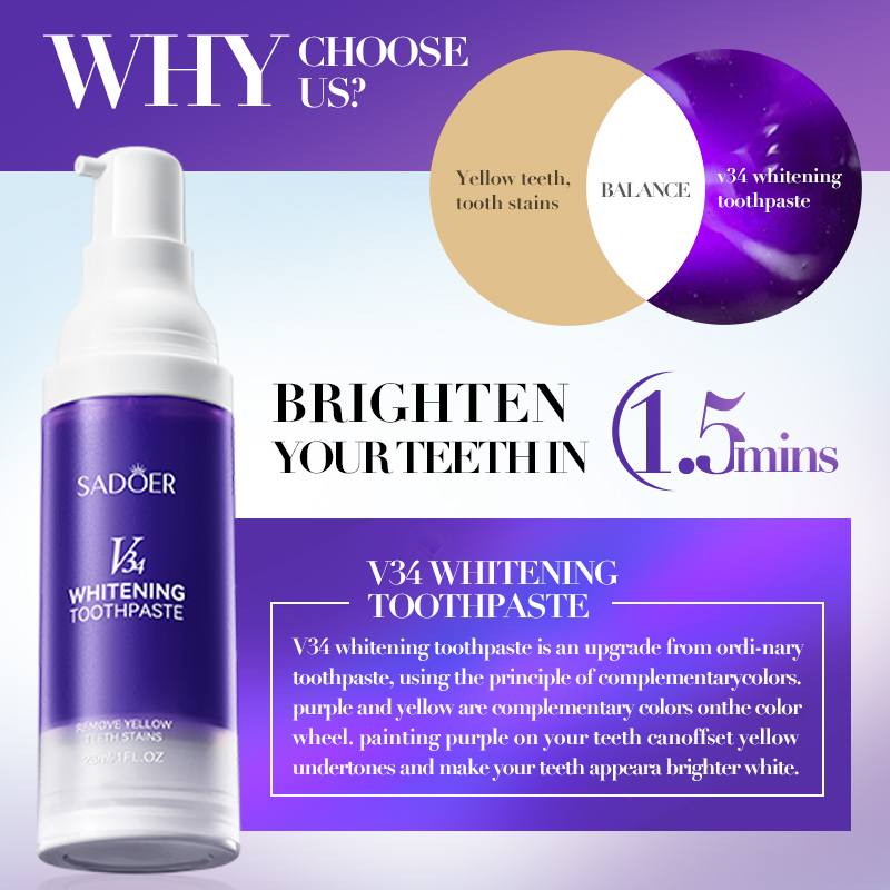 SADOER V34 dentifrice éliminat - Teeth Whitening Hismile avis et prix