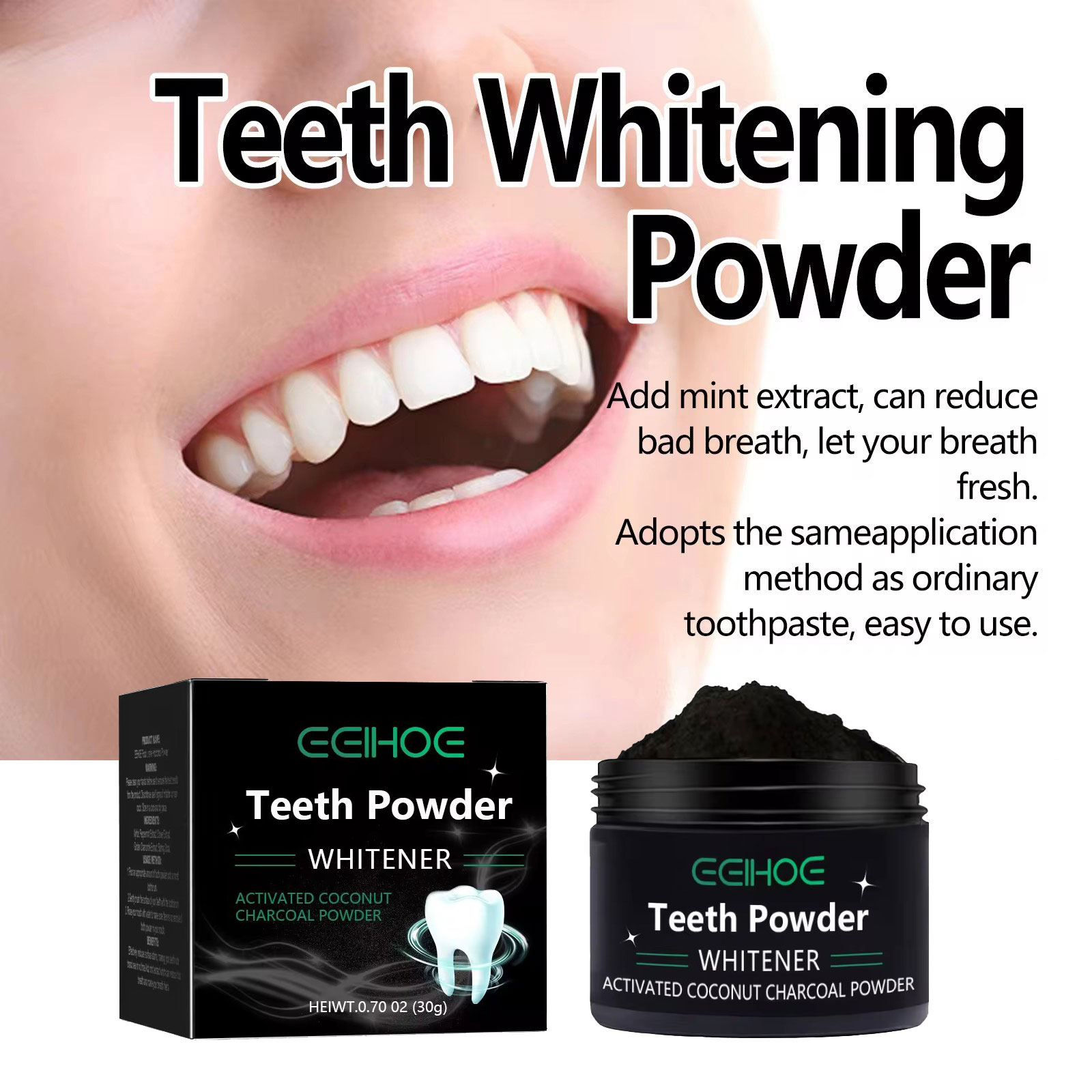 EELHOE poudre de charbon de bo - Teeth Whitening Charcoal Powder avis et prix