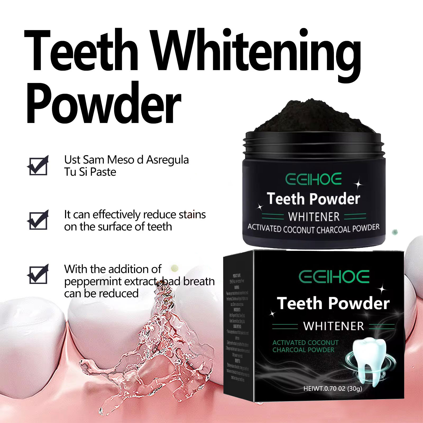 EELHOE poudre de charbon de bo - Teeth Whitening Charcoal Powder avis et prix